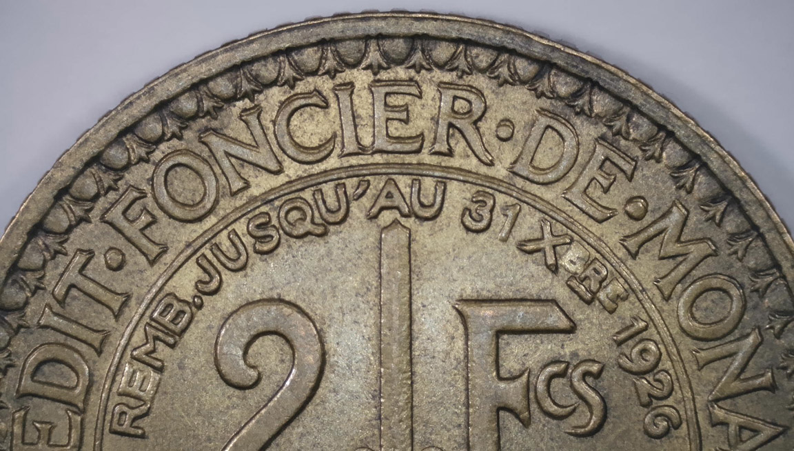 Monaco-2-Francs-1924:-D-D-R-Or-M-D?