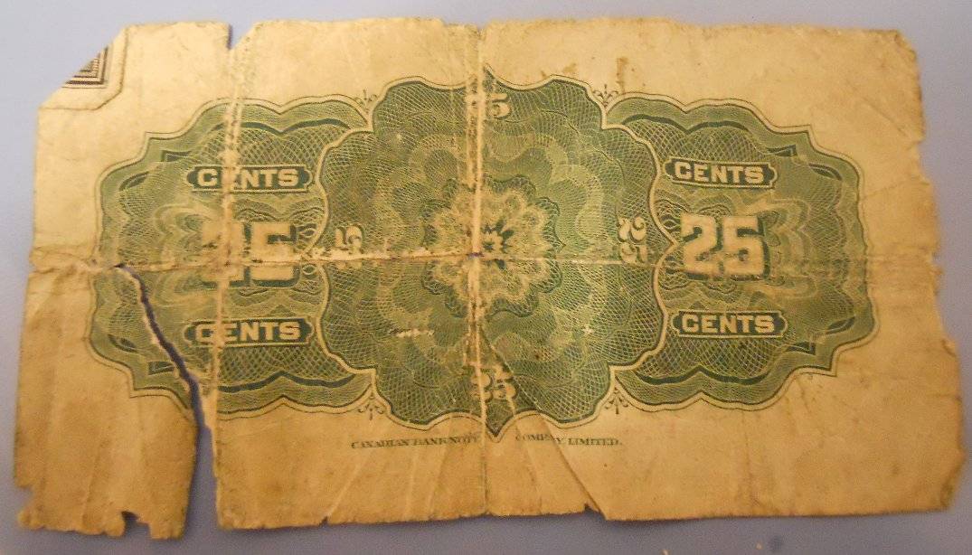 Pretty-Rough-1923-Canadian-25-Cent-Paper-Bill....mccavour-Saunders