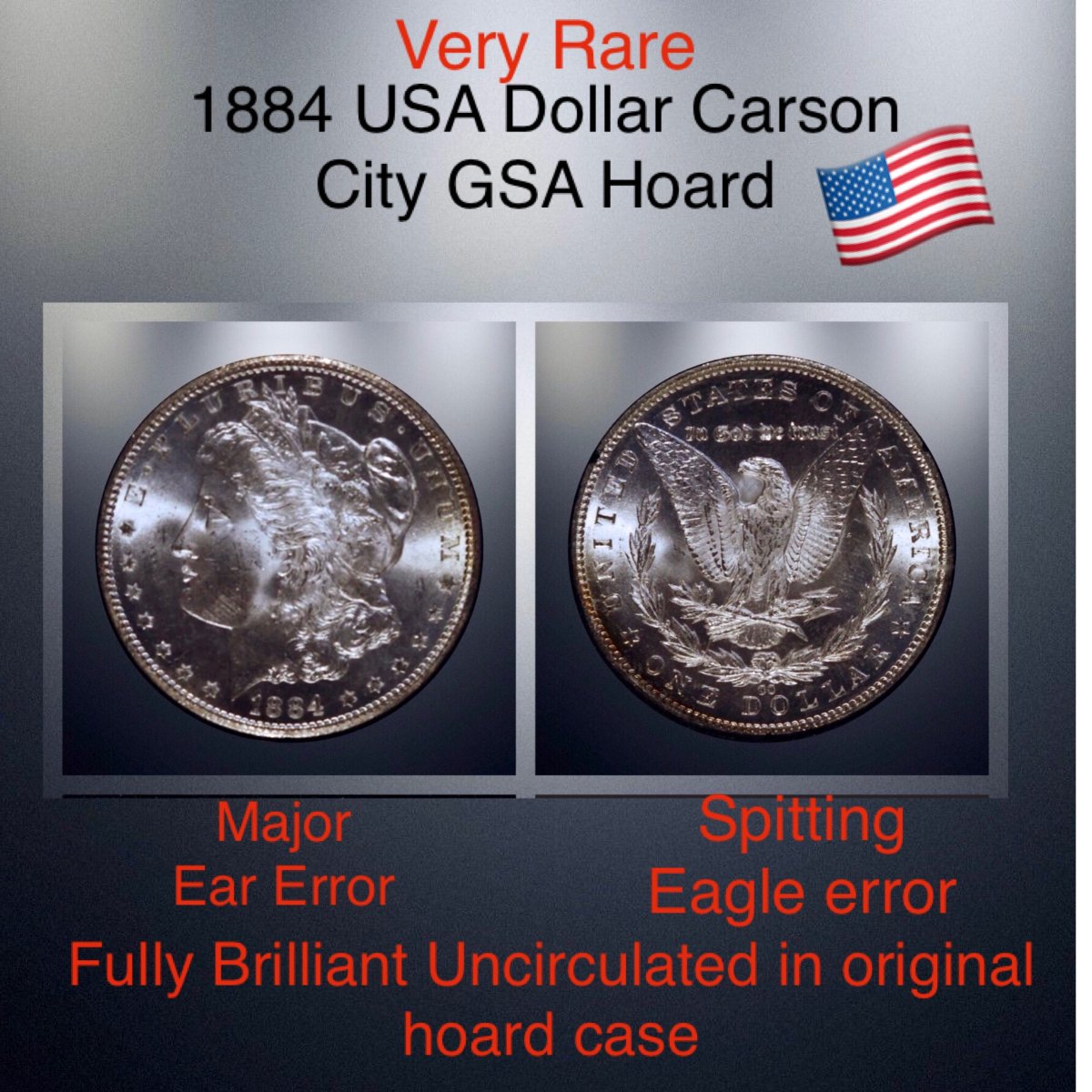 1884-Morgan-Dollar-CC-Major-Error-To-Ear-And-Spitting-Eagle-Bu/Unc