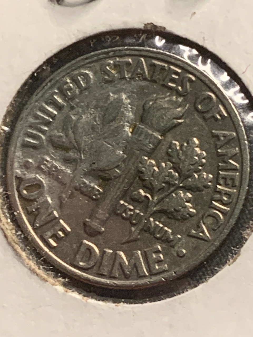 1985-P-Dime.-Struck-Through-Both-Sides.