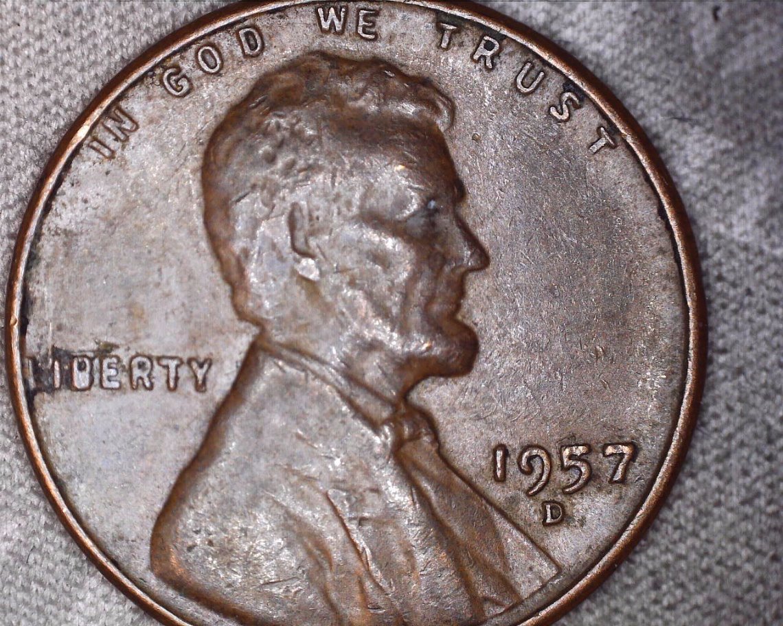 1957-D-Penny-With-Die-Break-In-