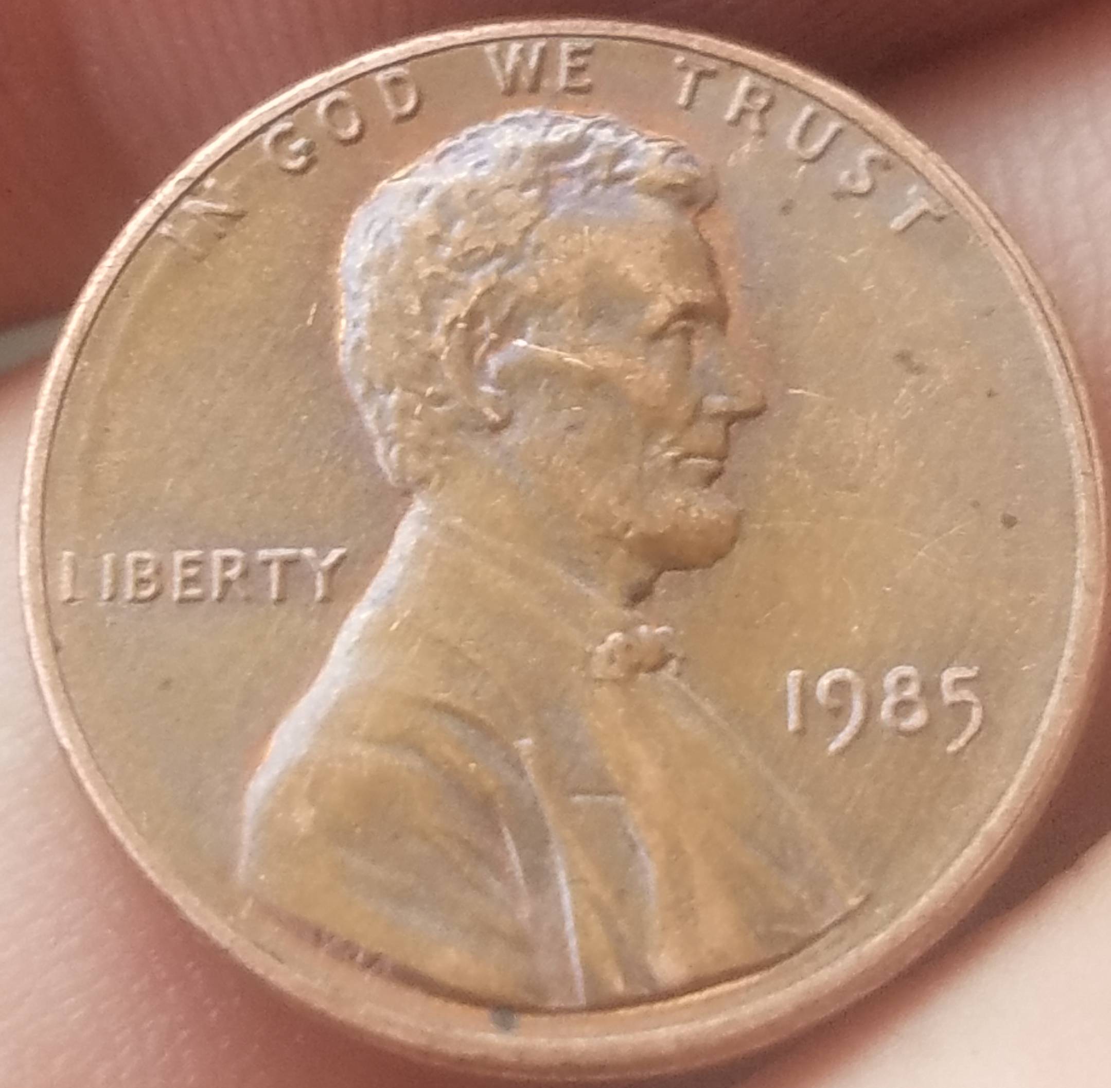 1985-P-Lincoln-Cent-With-3-Reverse-Die-Cracks!