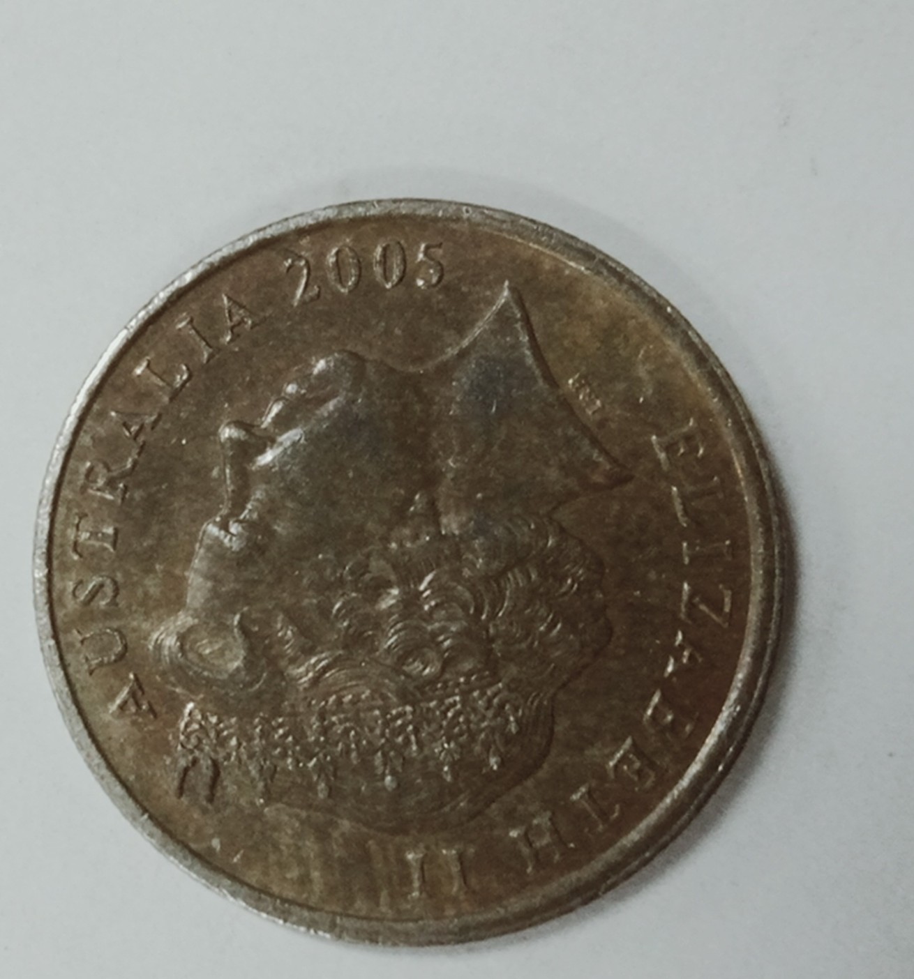 2005-Australian-5-Cent-Coin-Copper-Colour-,-Error-?