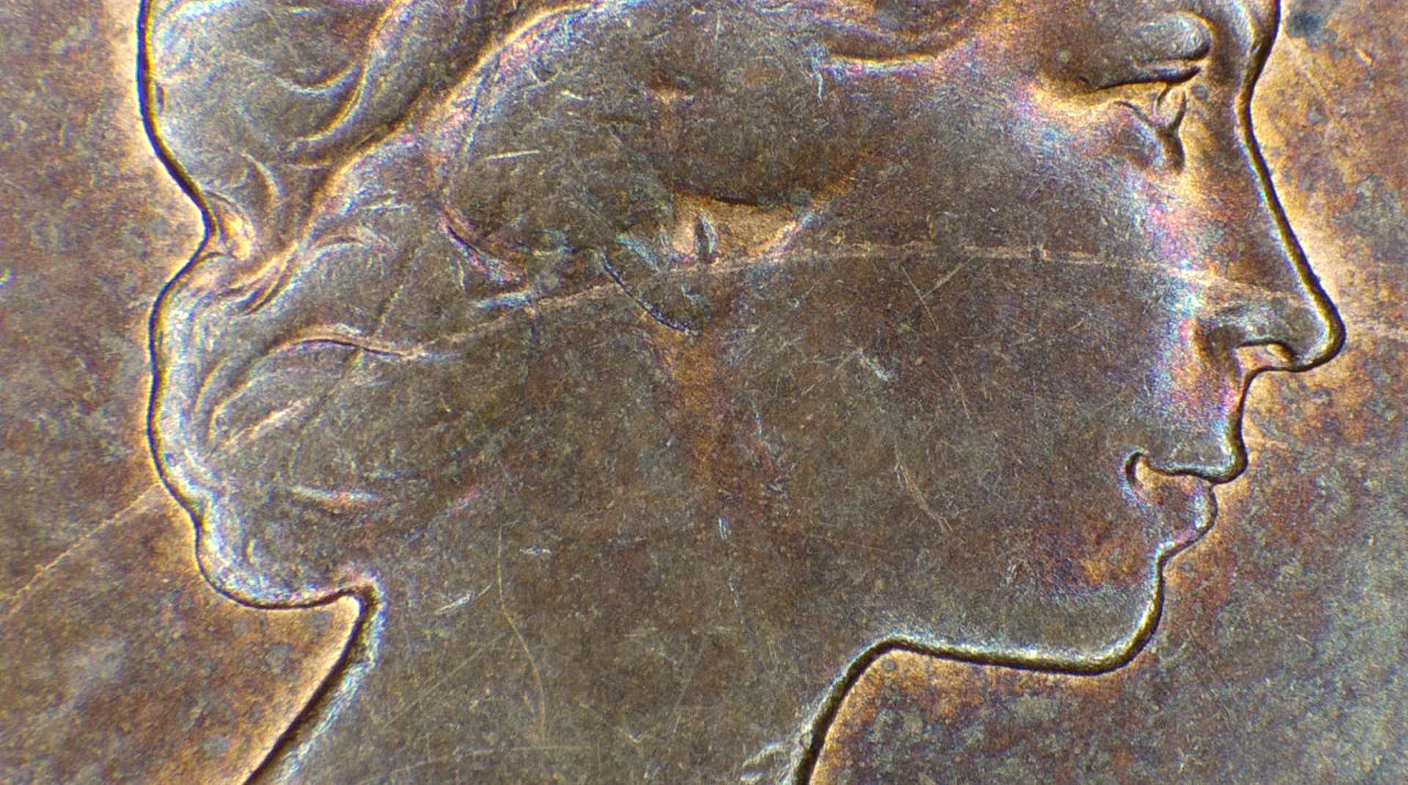 1971-Small-Cent,-Multiple-Obverse-Strike-Through-Errors