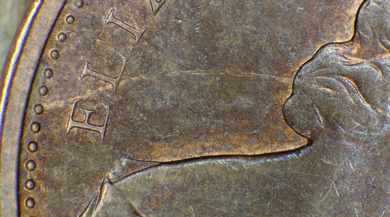 1971-Small-Cent,-Multiple-Obverse-Strike-Through-Errors