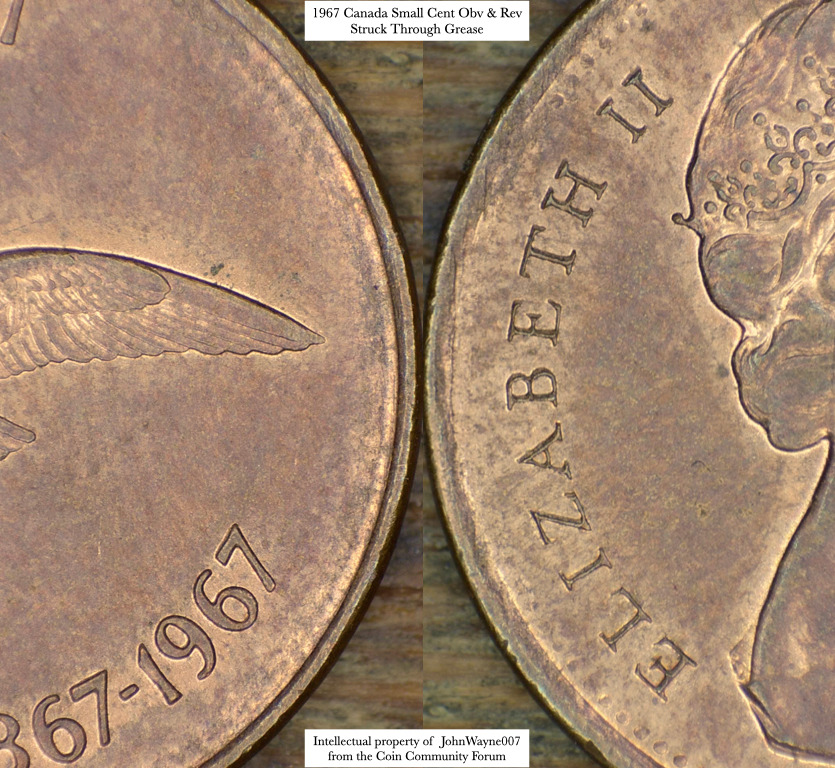 1967-Small-Cent-Examples---Grease-Strikes-&-One-With-Peeling-Copper-Fragments