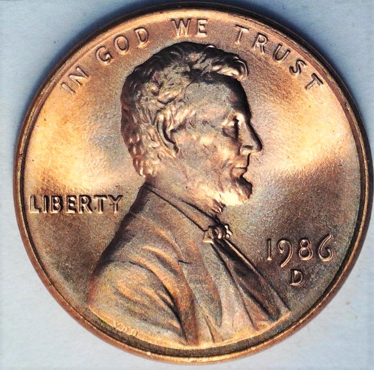 1986-D-Lincoln-Memorial-Cent,-For-Grading.