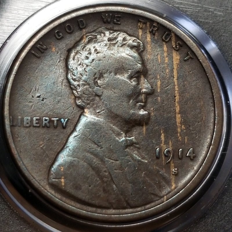 1913-S-Lincoln-Wheat-Cent---Struck-Through-Brass-Or-Odd-Woody?