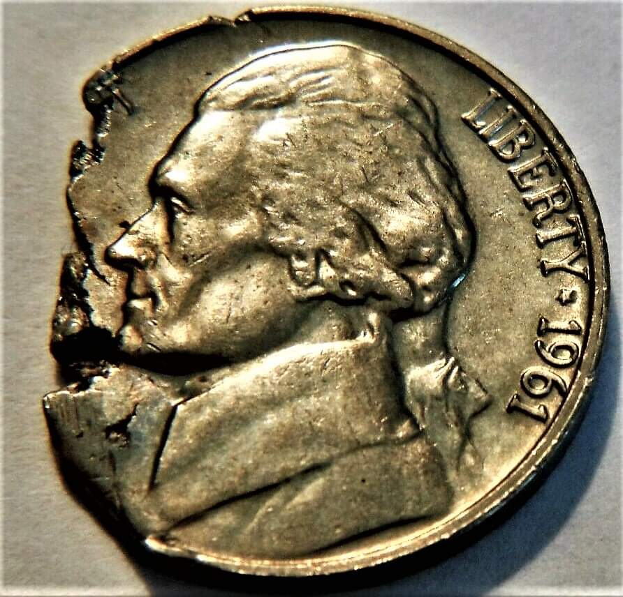 1961-Jefferson-Nickel-Struck-On-A-Defective-Planchet