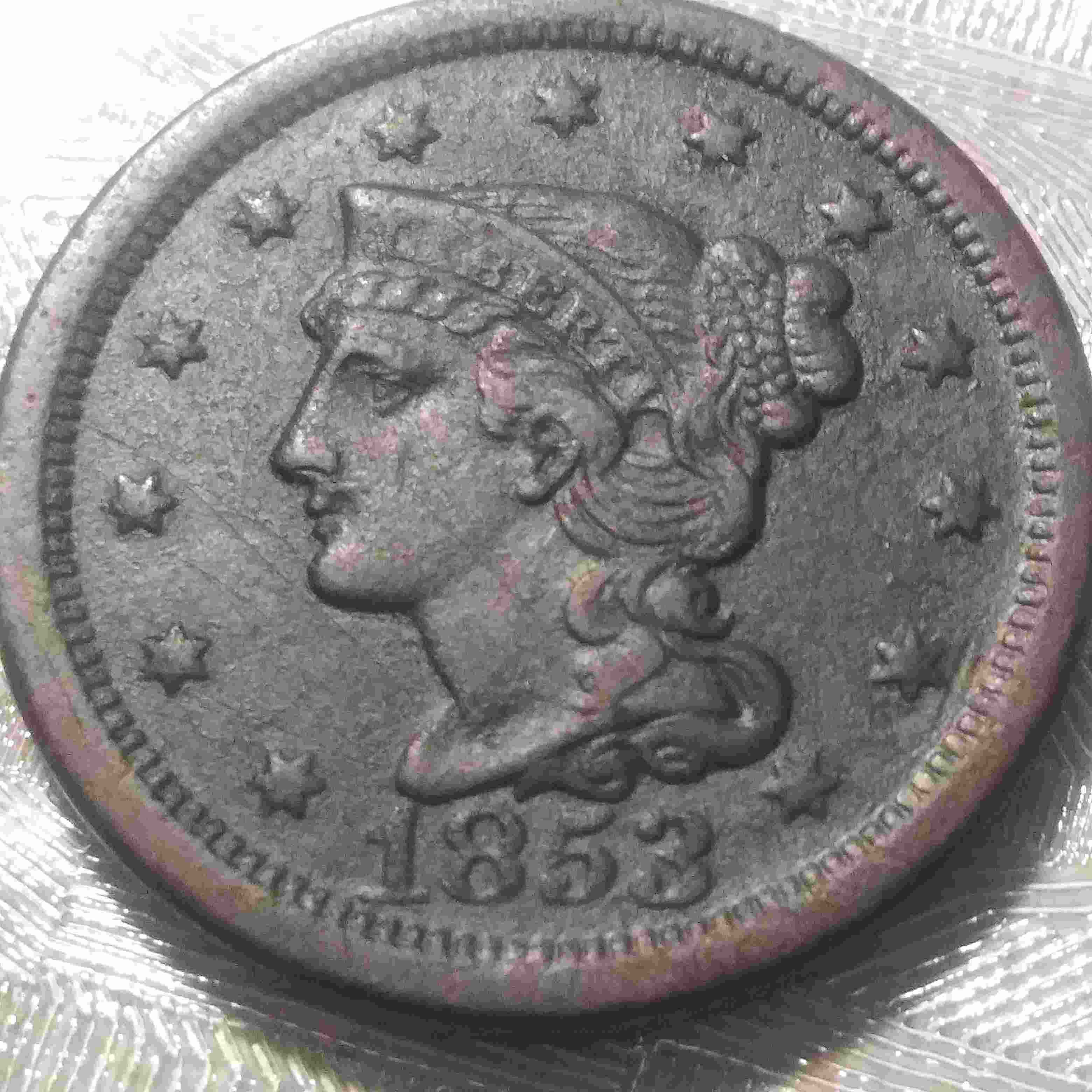 1853-Large-Cent-Few-Scratches-Obverse.-Looking-For-Your-Thoughts