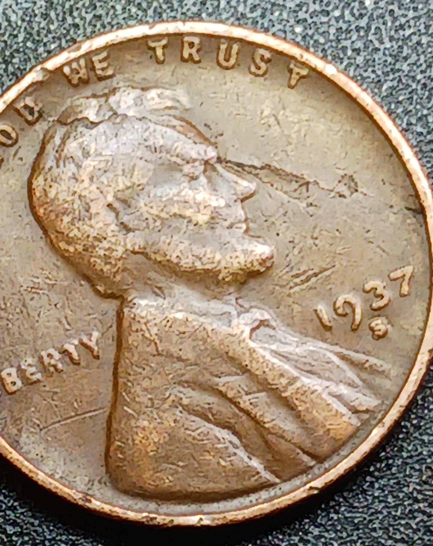 1937-S-Lincoln-Wheat-Cent.--I'm-Impressed-With-This-Die-Crack?--Die-Break?---Fractured-Head