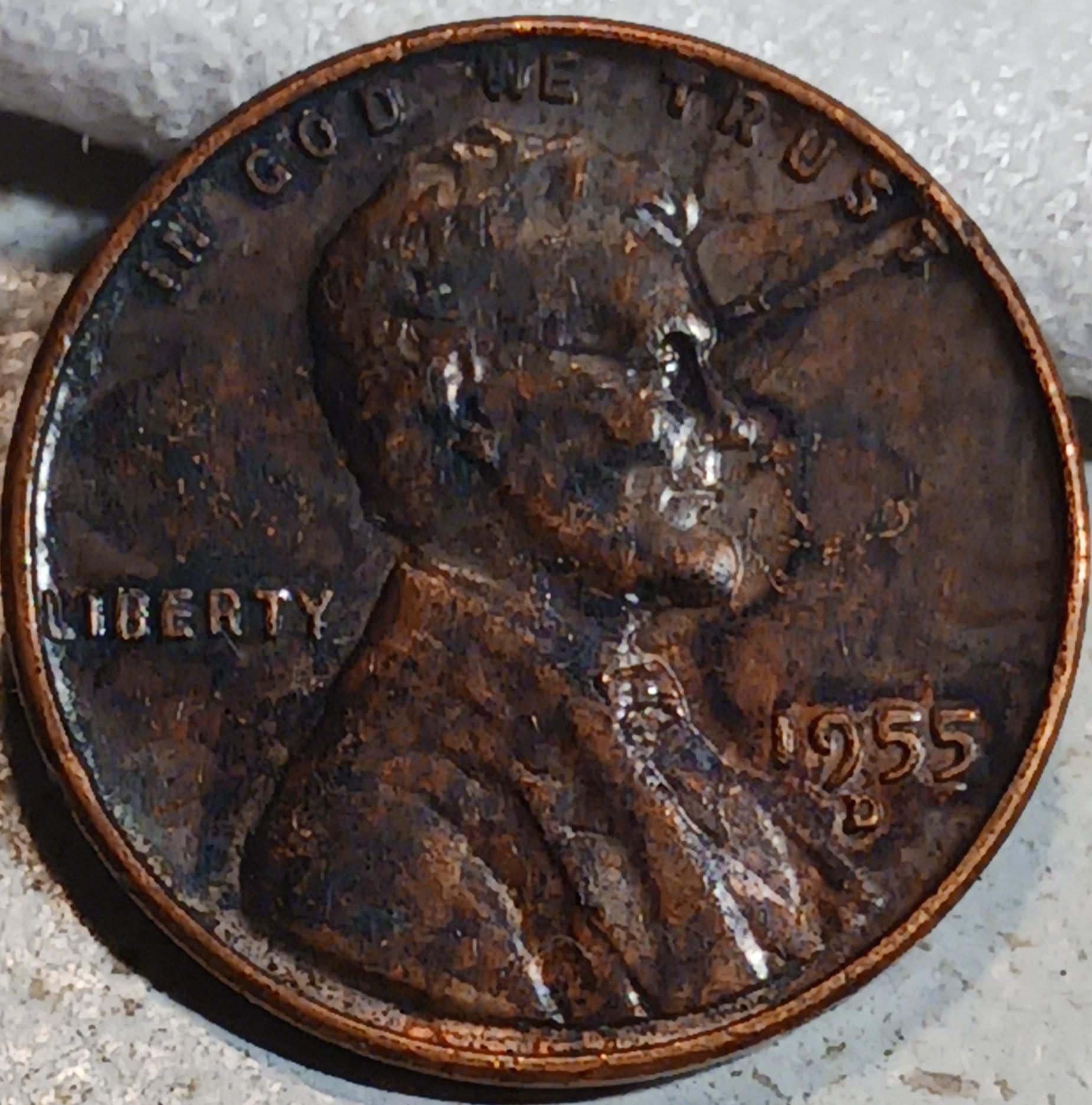 1955-D-Lincoln-Wheat-Pennies---Dark-And-Marbled-Looking-Along-With-Lamination
