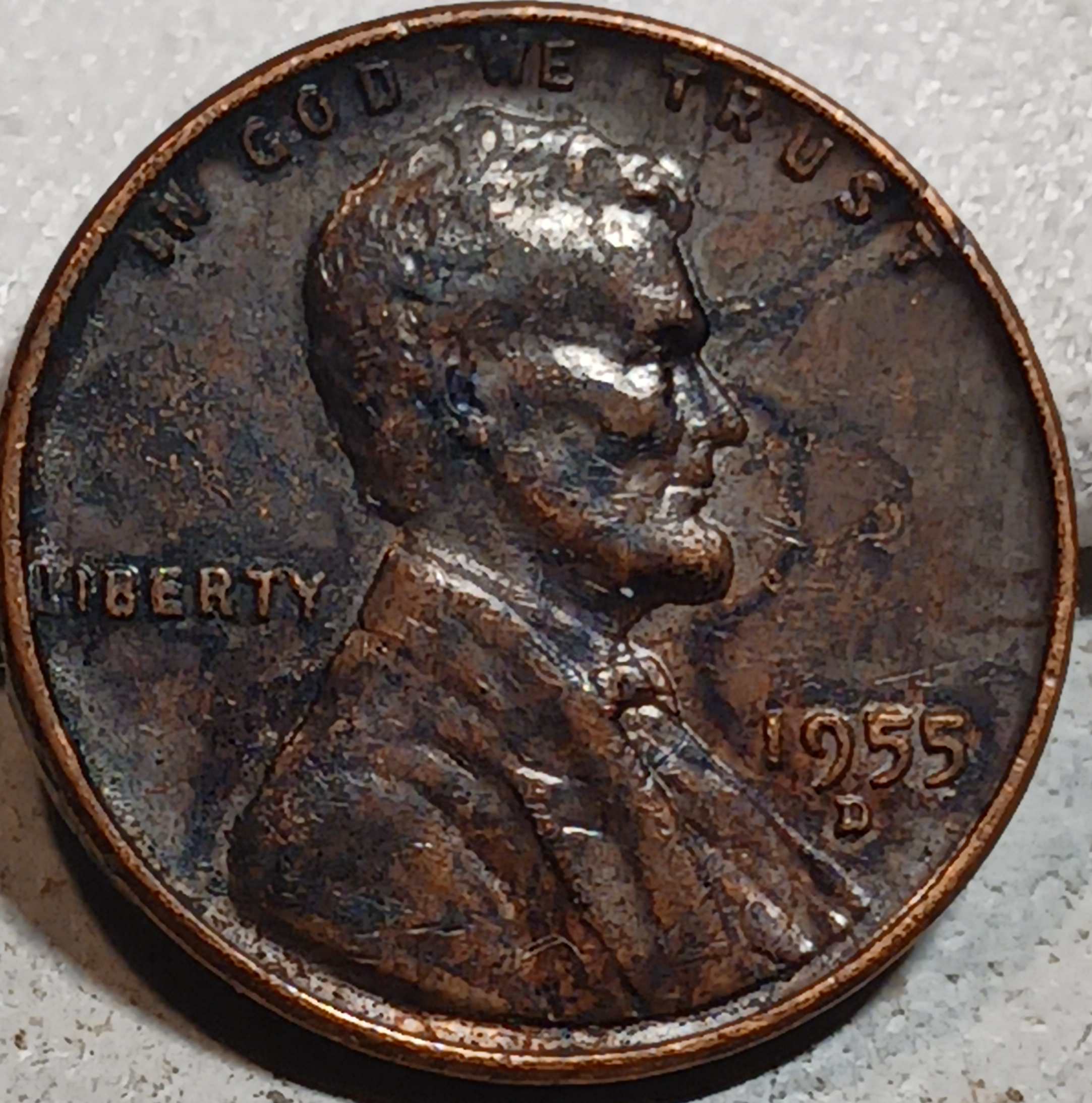 1955-D-Lincoln-Wheat-Pennies---Dark-And-Marbled-Looking-Along-With-Lamination