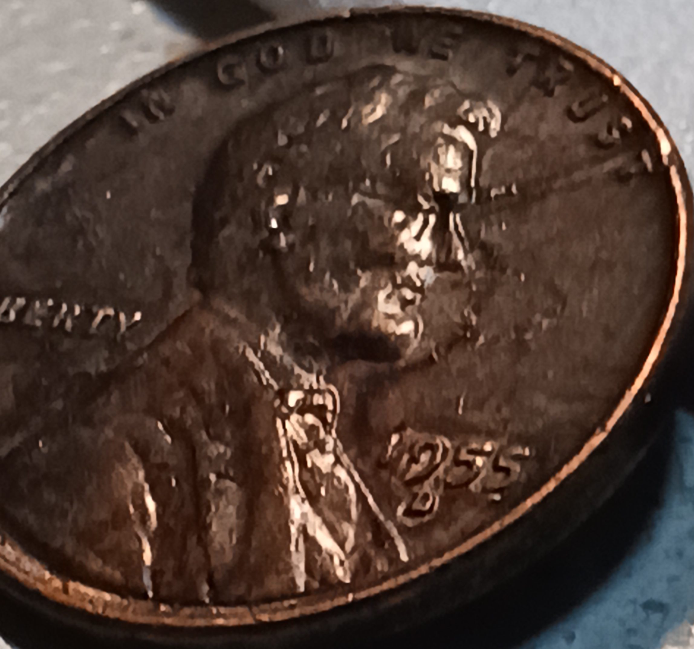 1955-D-Lincoln-Wheat-Pennies---Dark-And-Marbled-Looking-Along-With-Lamination