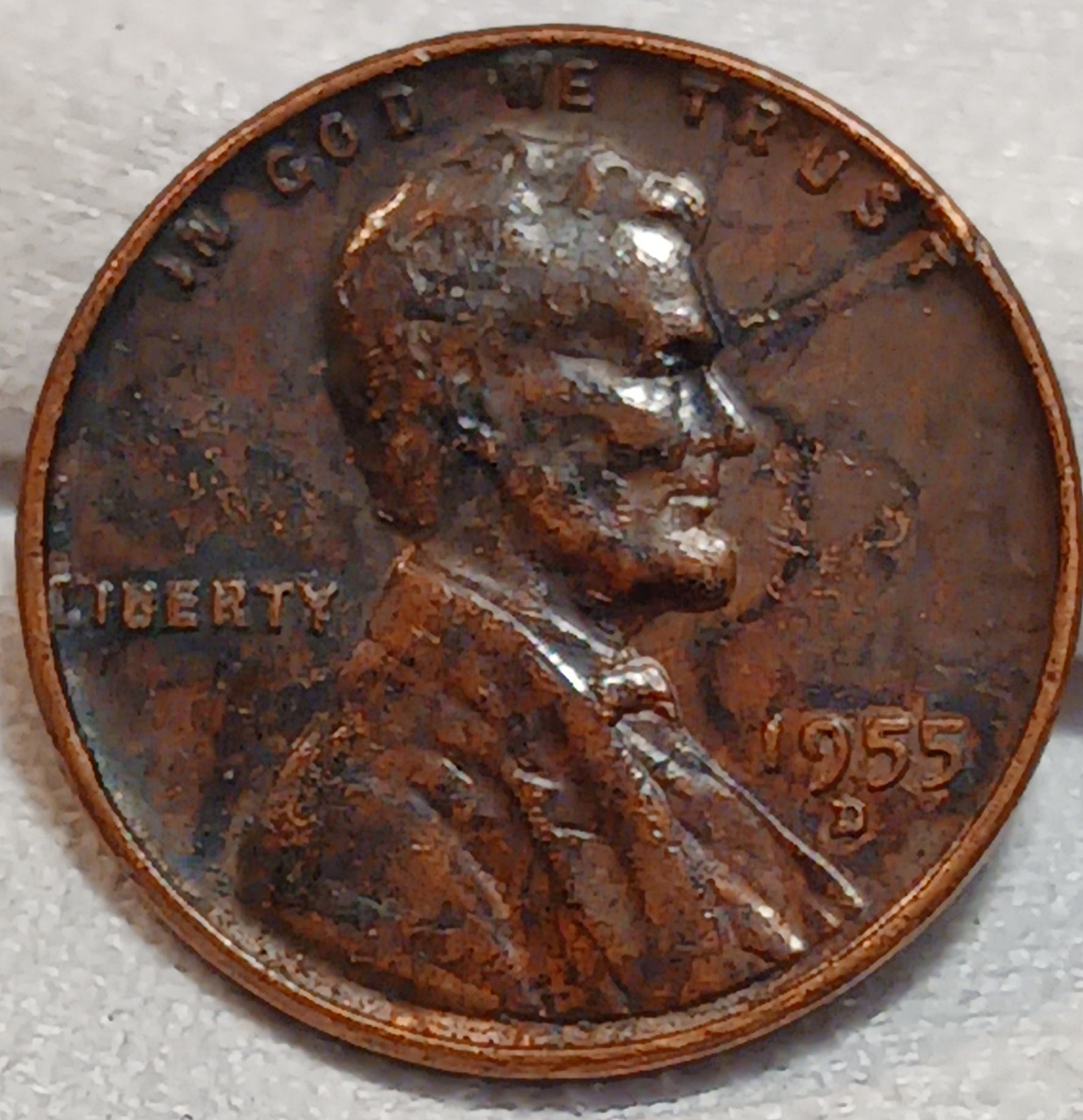 1955-D-Lincoln-Wheat-Pennies---Dark-And-Marbled-Looking-Along-With-Lamination