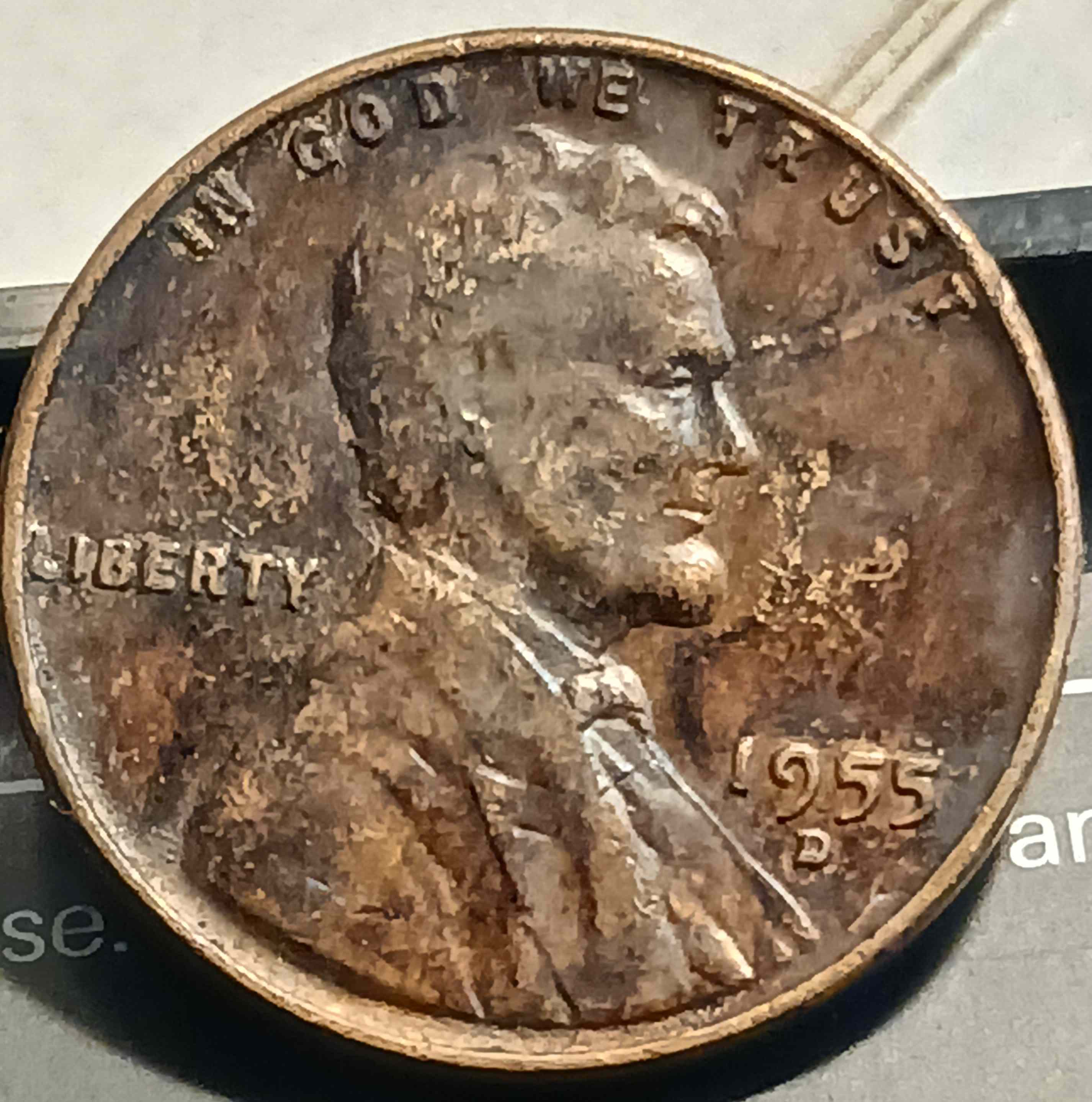 1955-D-Lincoln-Wheat-Pennies---Dark-And-Marbled-Looking-Along-With-Lamination