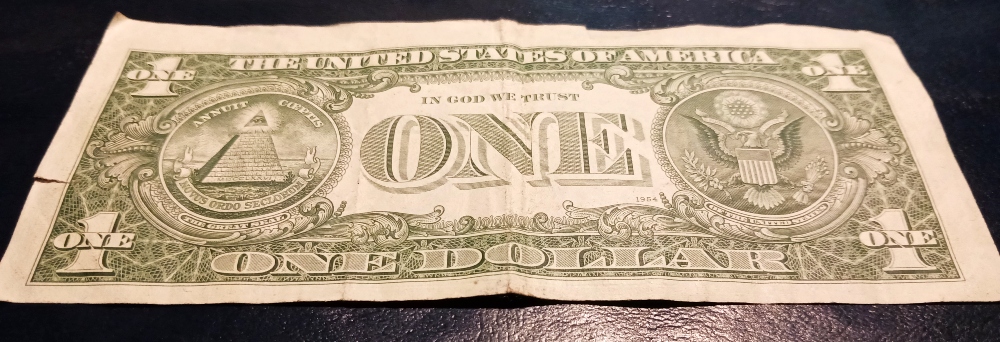 1974-One-Dollar-Bill--Cut-Weird-And-Not-Centered