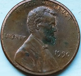 1990-Penny-DD-On-Reverse-On-United-States-Of--America-And-Faded-Letters