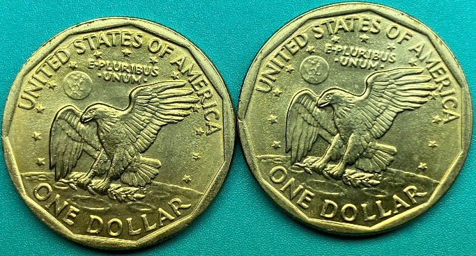 2-1979-P-SBA-Dollar-Coins-With-Reverse-Die-Crack-Through-