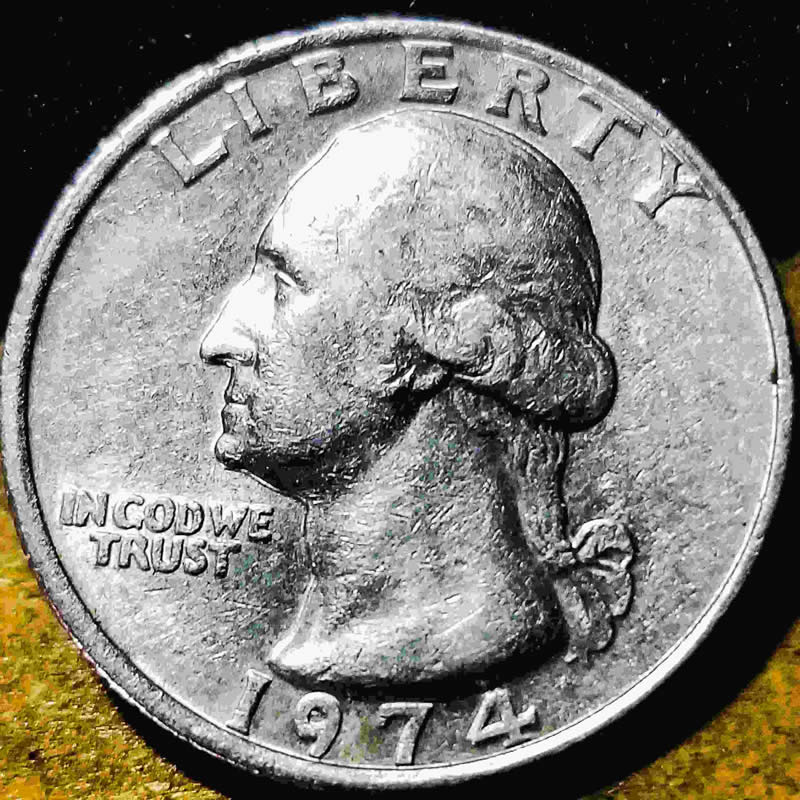 1974-Washington-Quarter,-Fat,--United-Sunk-In-Wing,-Letters-Behind-Dollar