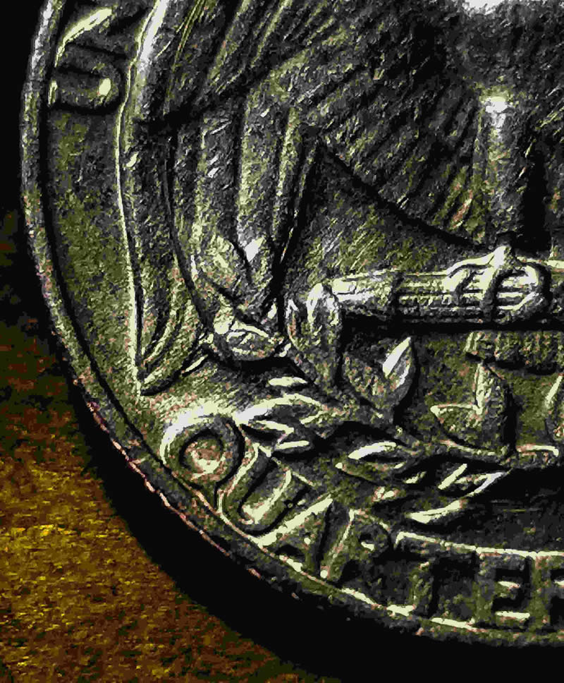 1974-Washington-Quarter,-Fat,--United-Sunk-In-Wing,-Letters-Behind-Dollar