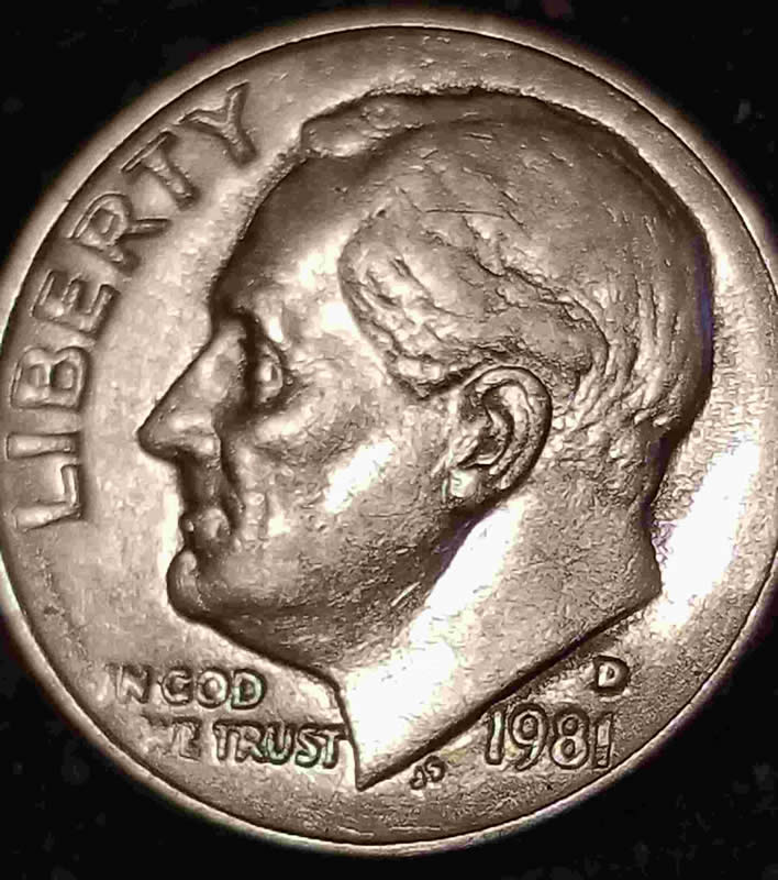 1981-D-Roosevelt-Dime,-Looking-For-Type-Of-Doubling.