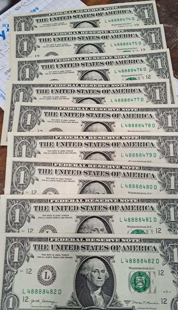 Nine-New-Bills-W/-Four-Eights-In-A-Row-I-Got-From-The-Bank-Today.-Thoughts?