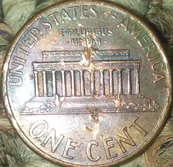 1995-D-Cent-Why-Is-My-Cent-Rainbow-Colored-And-Letters-Melted-On-Reverse?