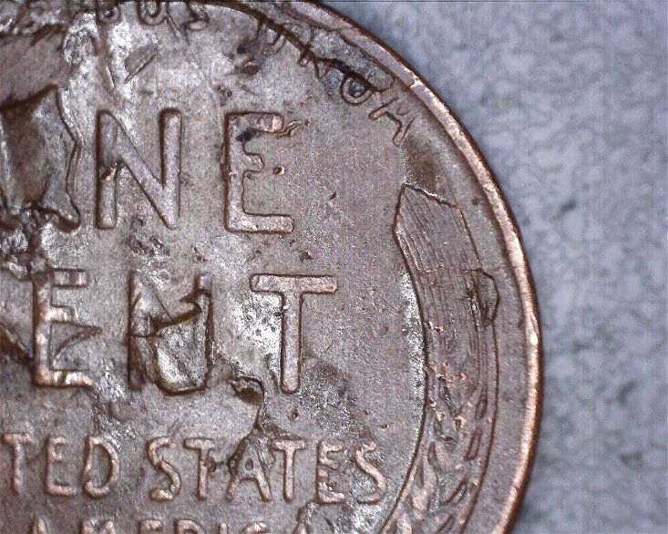 1950-S-Lincoln-Cent-Crazy-REV-Error-/-Additional-Coin-Stamped-On-Rev-Help-!