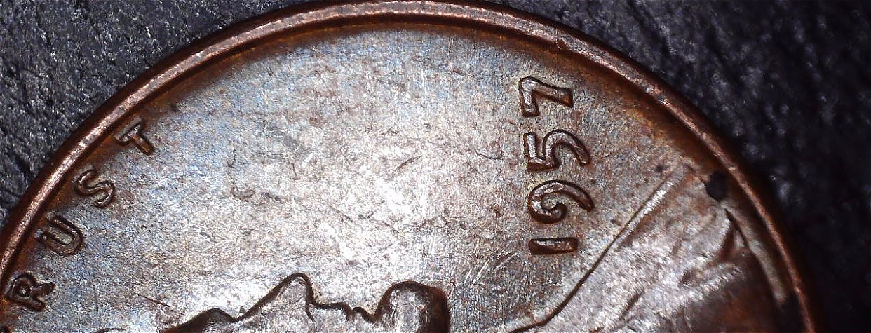 1957-Wheat-Cent--Date-Stamped-Top-To-Bottom-Help!