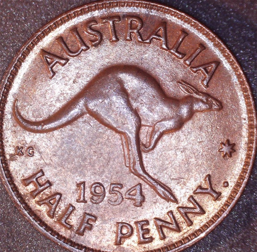 I-Think-I-Have-A-1954-Australian-1/2-Penny/-Double-Die-On-OBV-&-3-Legs-Kang