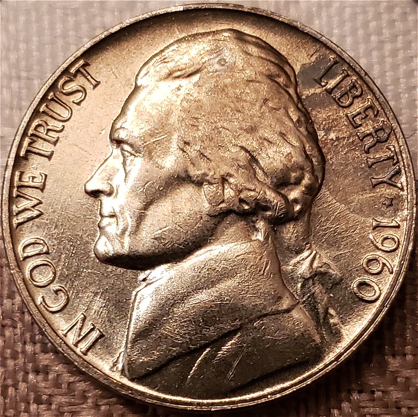 1960-Denver-Mint-Jefferson-Nickel-With-Discoloration-Found-In-BU-Roll.