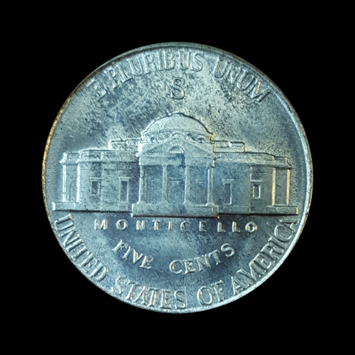 1942-S-Nickel-Bisecting-Rim-To-Rim-Die-Crack*