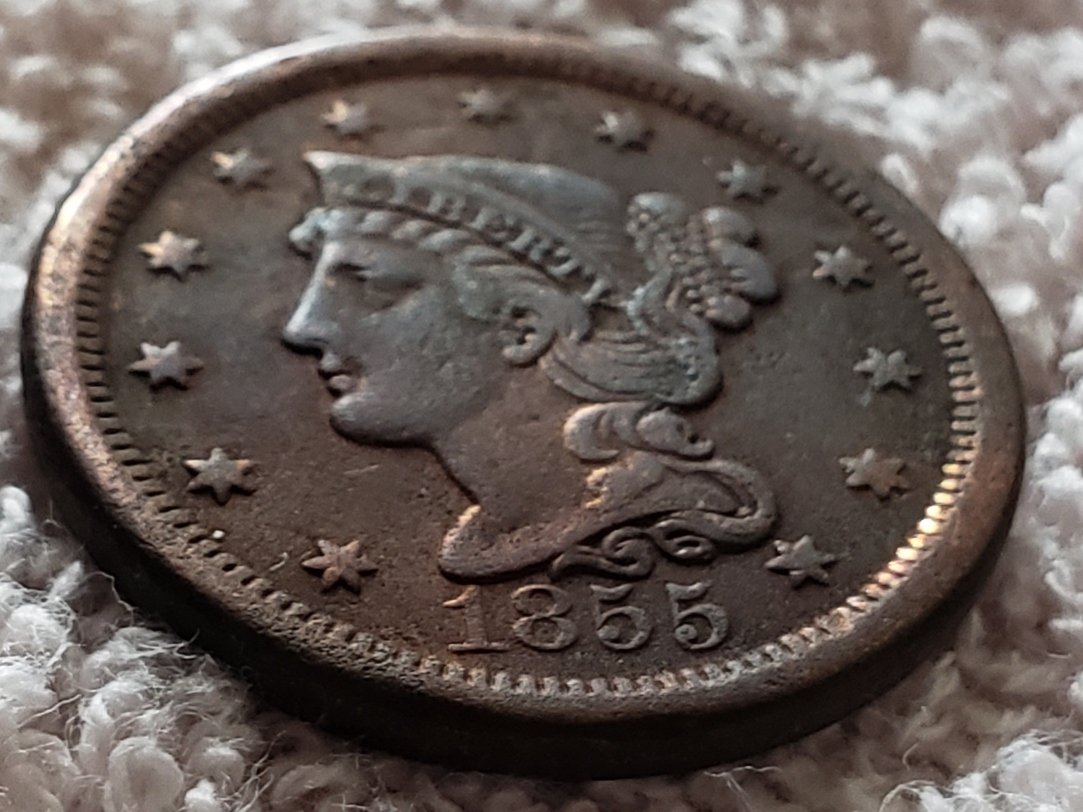 1855-Upright-5's-Large-Cent-For-Grading-Opinions