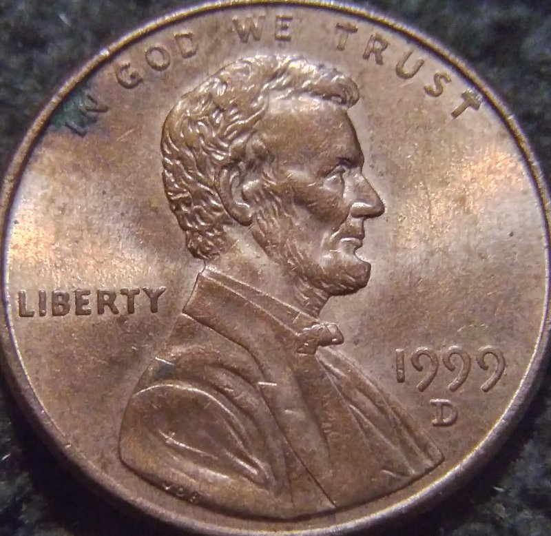 1999-D-Lincoln-Cent-With-Lines-In-The-Letters-Of-The-Reverse