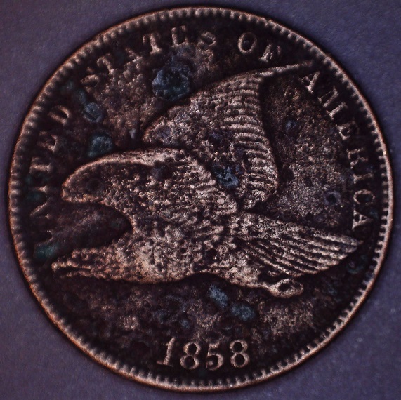 1858-Flying-Cent,-Grade/Hammer