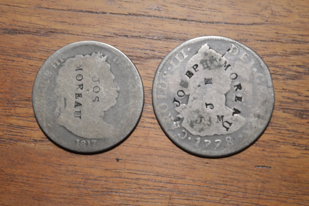 Help-To-ID-Joseph-Moreau-Merchant-Countermarks-On-Silver-Coins