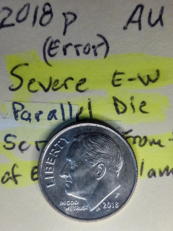 2018-P-Roosevelt-Dime-With-Severe-Reverse-Die-Gouge,-Polishing-Or-Grinding?