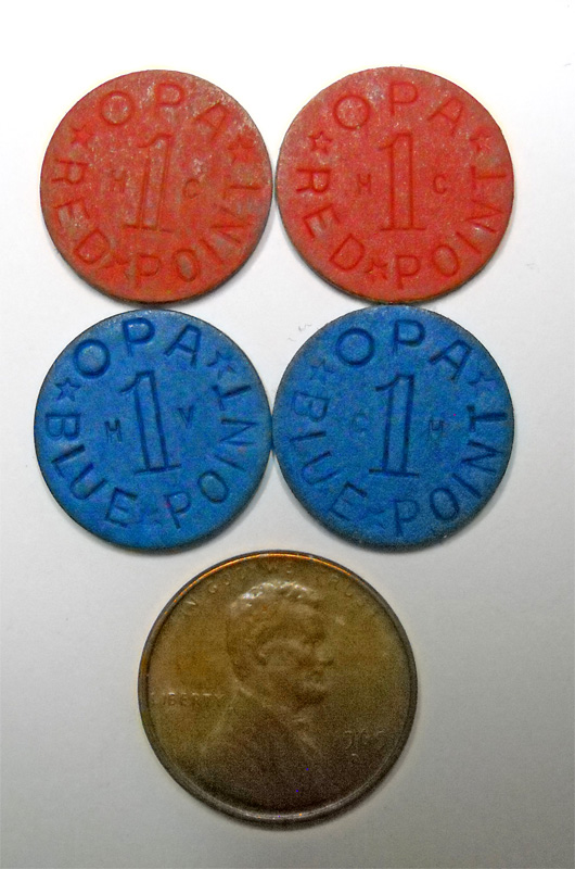 Opa-1-Point-Blue-&-Red-Coins---WW2-Ration-Tokens-USA