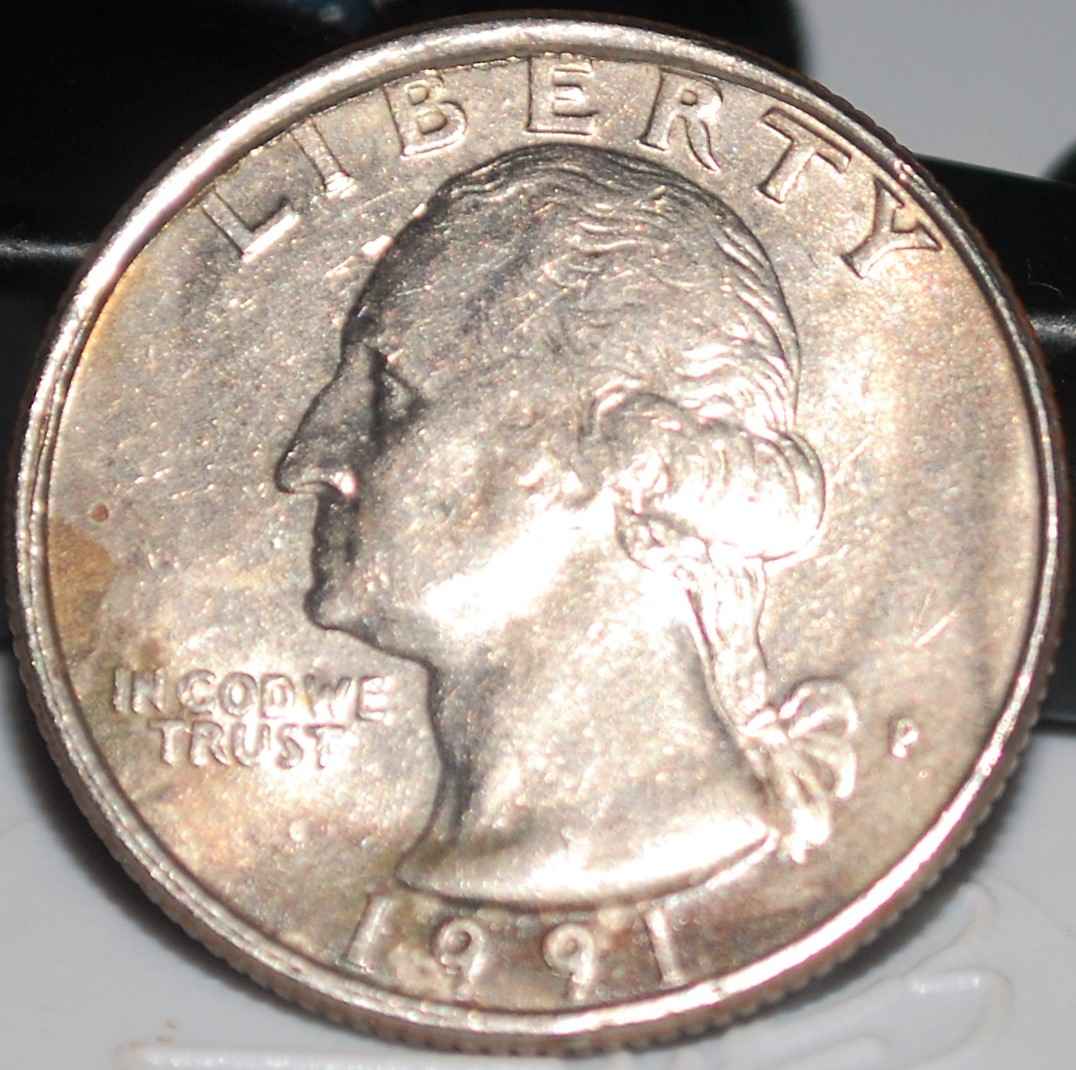 1991-P-Quarter-Dime-Burned-Shape-In-Obv