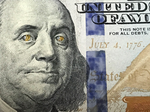 Gold-On-Ben-Franklin's-Eyes-On-$100-Bill