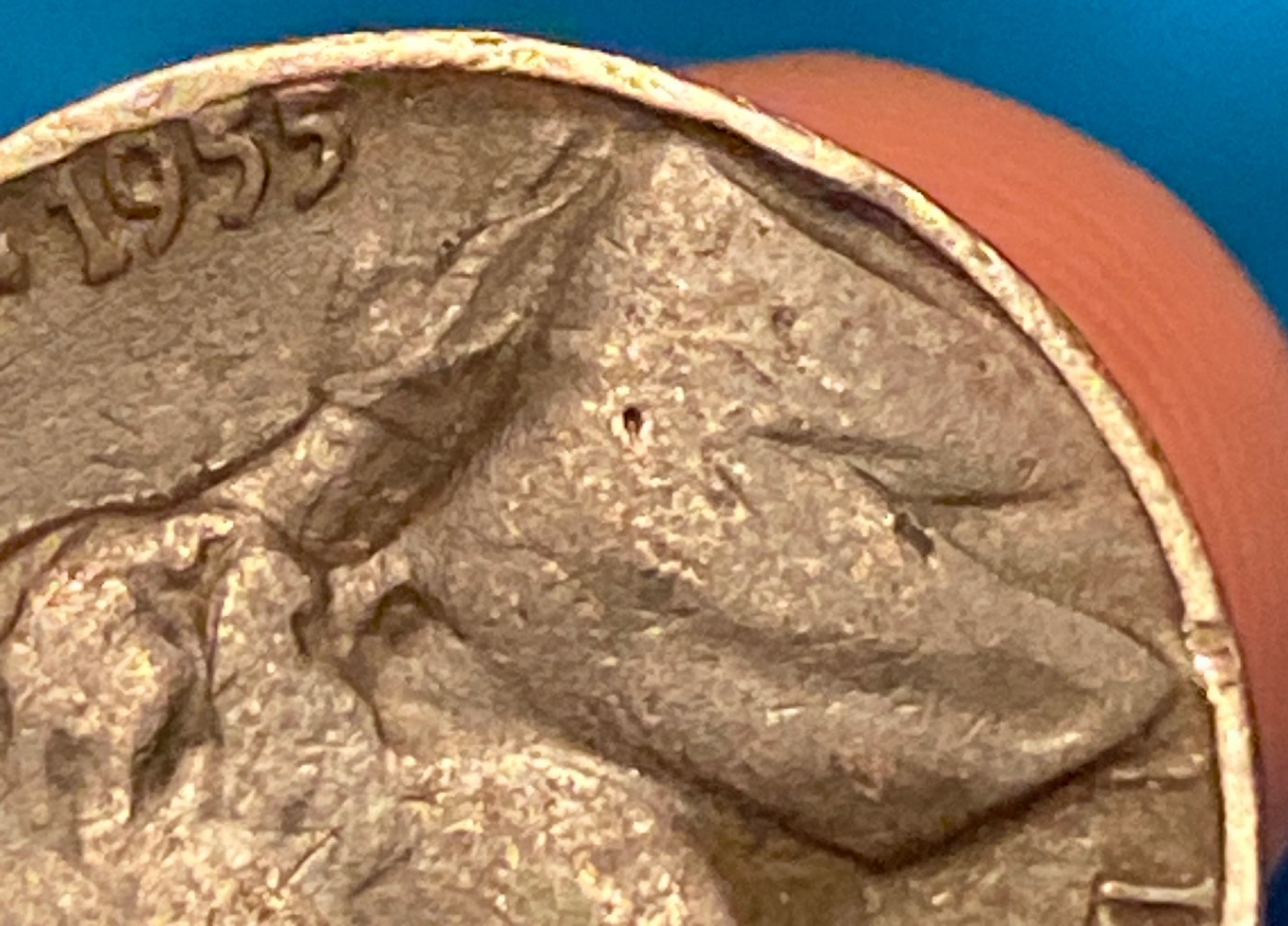 1955-D-Black-Nickel-With-Errors-On-Rim-And-Lettering-On-Reverse-Side