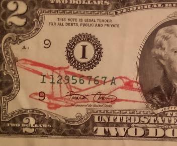 2003-$2.00-Dollar-Bill-With-Red-Airplane-Estamp