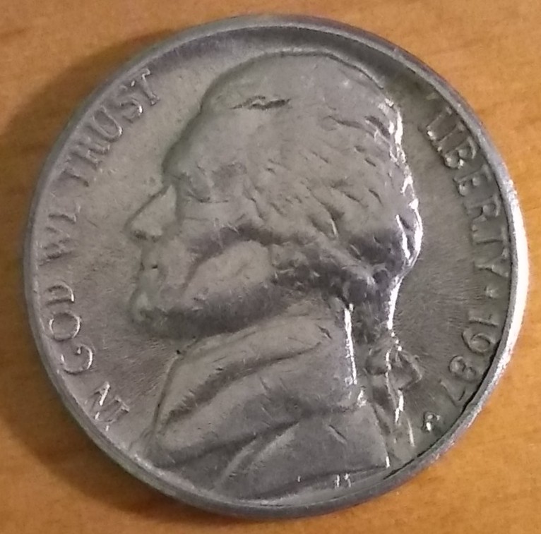 1987-P-Jefferson-Nickel/-Misprint?