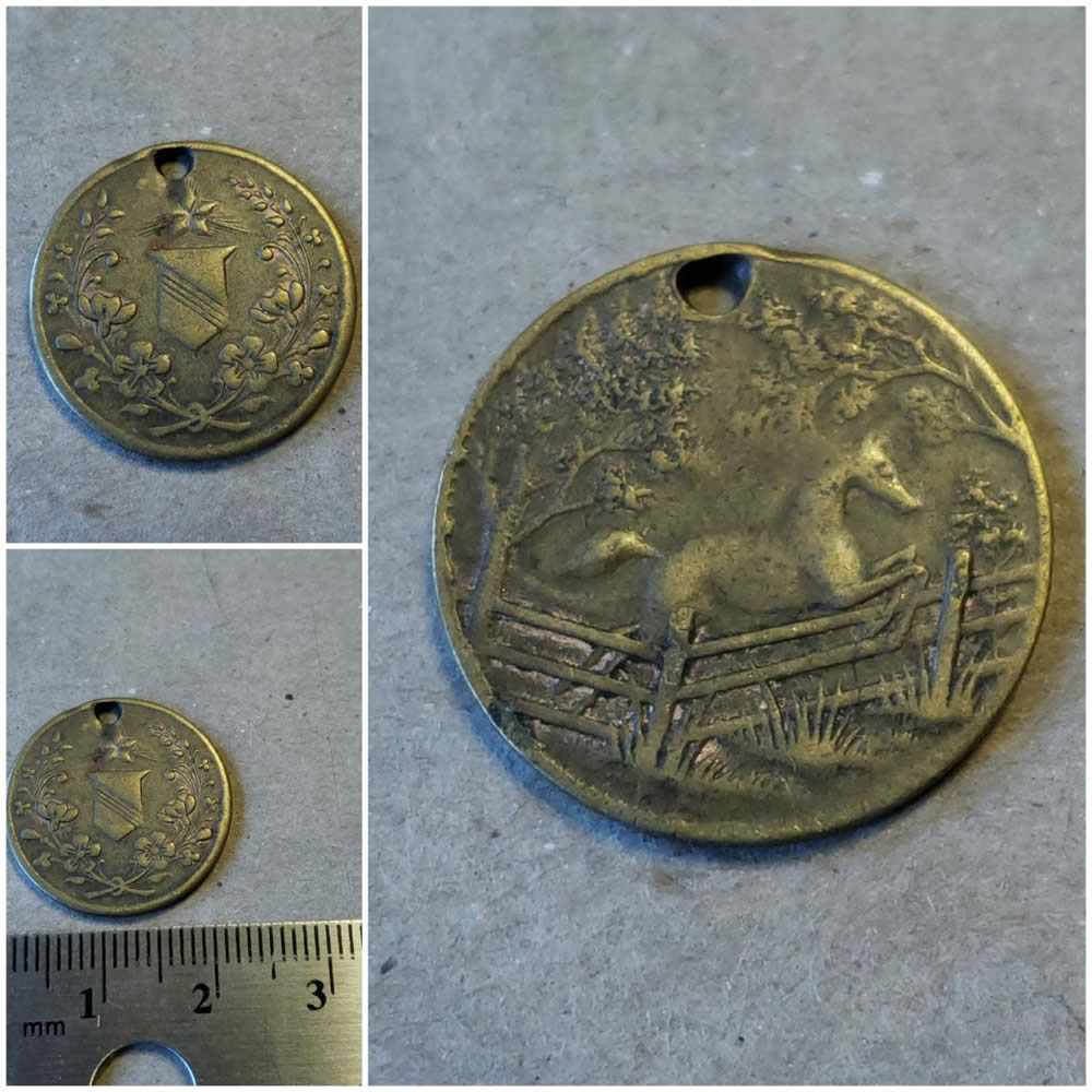 Two-Items.-Medal-Or-Token,-Coin?-Horse-Jumping-Fence-Shield/Lady-Dance-Id:-Whitehead-And-Hoag-Token