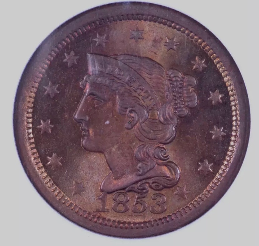 1853-Braided-Hair-Large-Cents-For-Grading