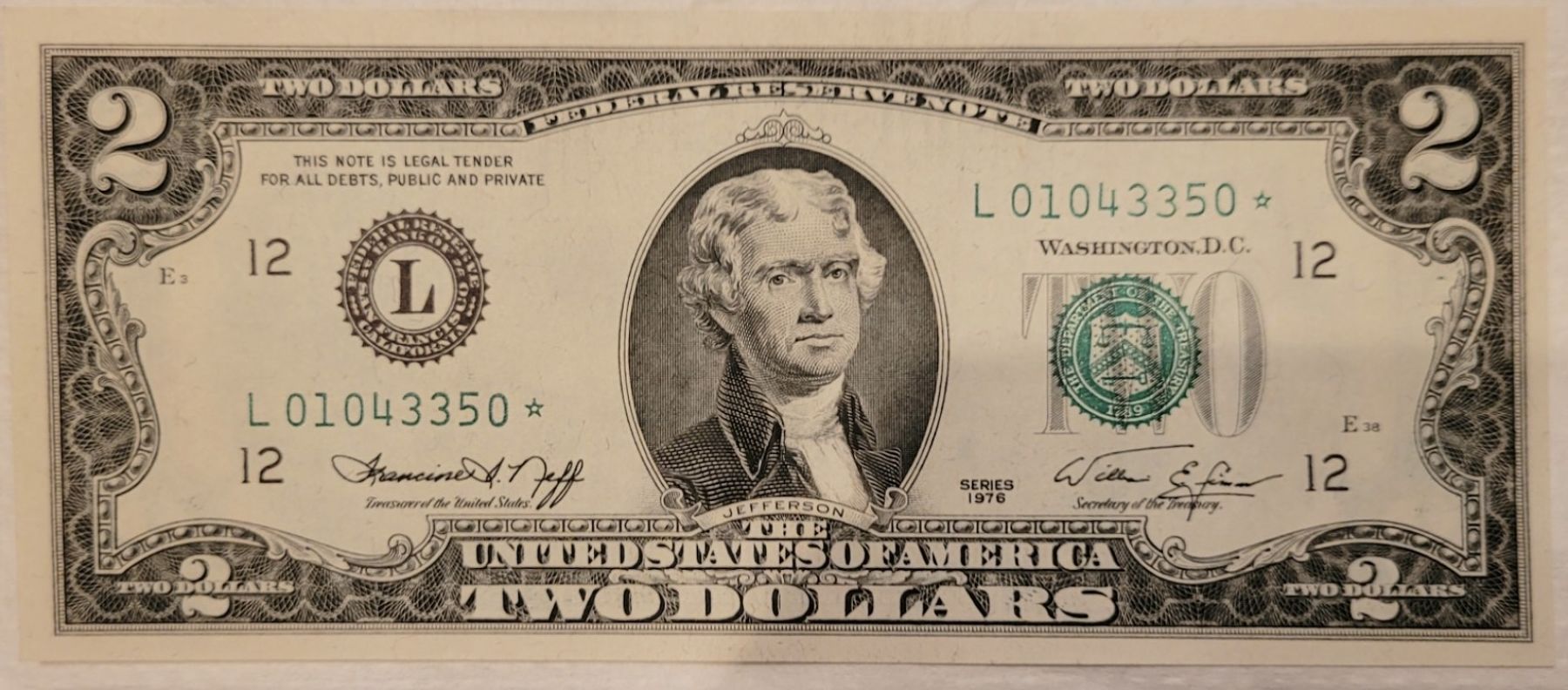 Grandma's-1976-$2.00-Bill-With-A-Star-Next-To-Serial-Number