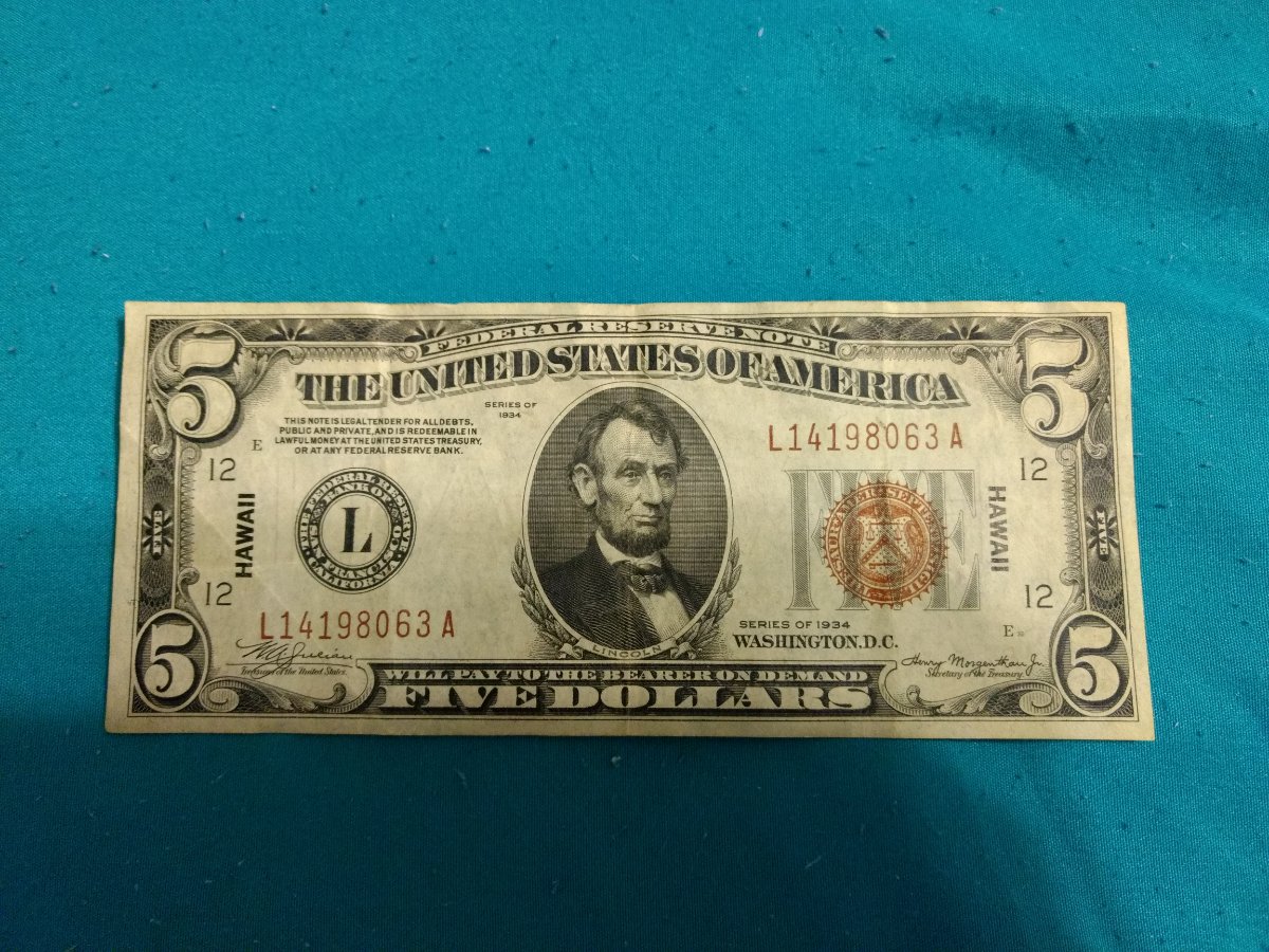 1934-$5-Dollar-Hawaii-Bill