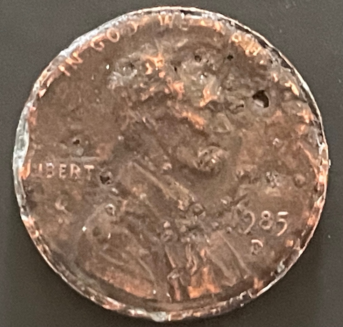 1985-D-Penny-Struck-On-Clad-Dime-Planchet