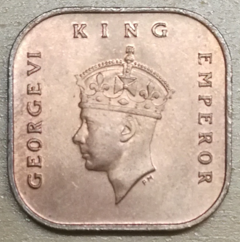 Malaya-King-Emperor-George-VI-1-Cent-Square-Coin-Rare-Shining-Beautiful